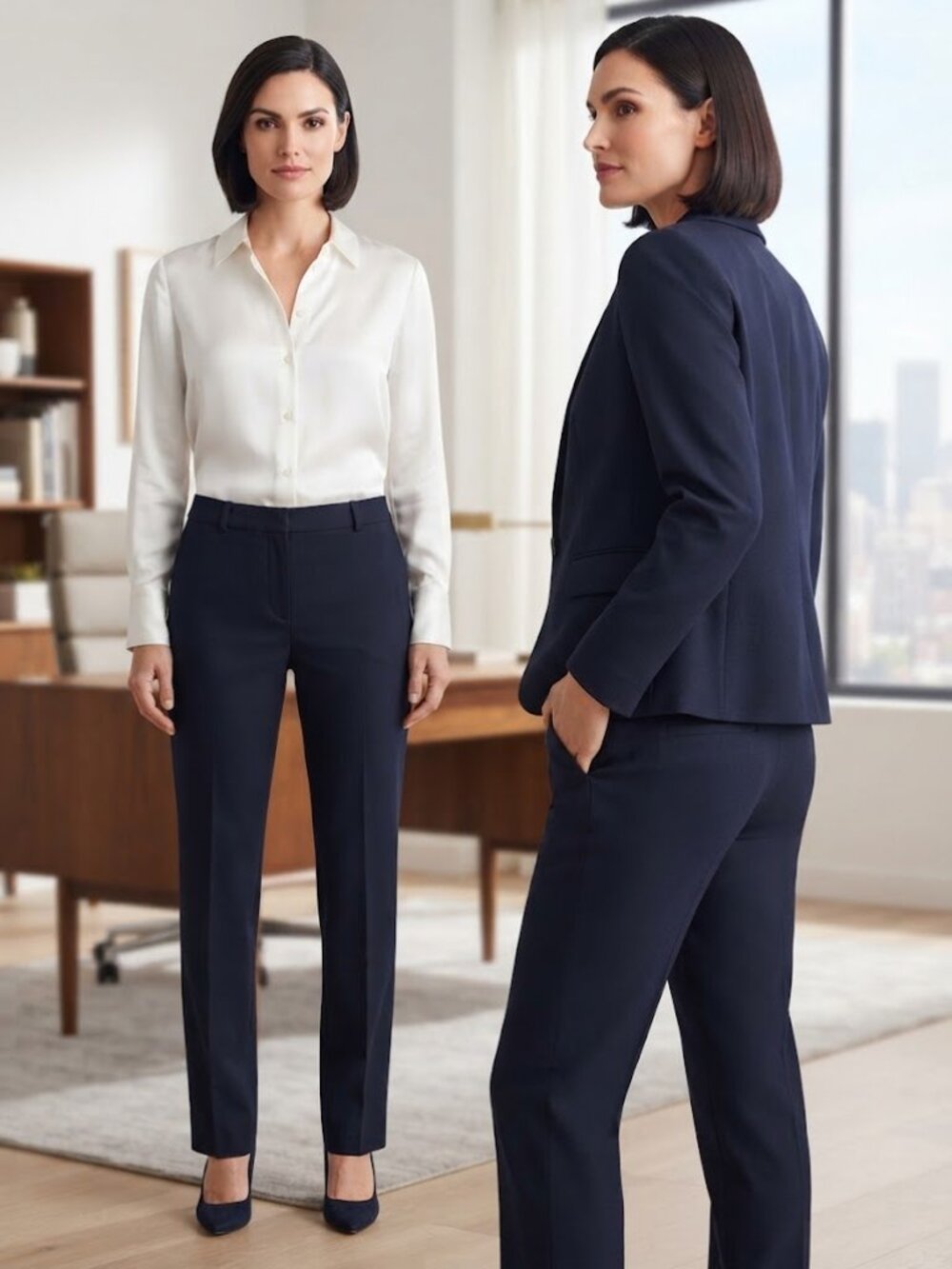 Sigrid Olsen Navy Blue Classic Business Casual Tailored Trouser Pants Size 12